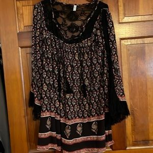 Free People Bohemian black red and gold dress